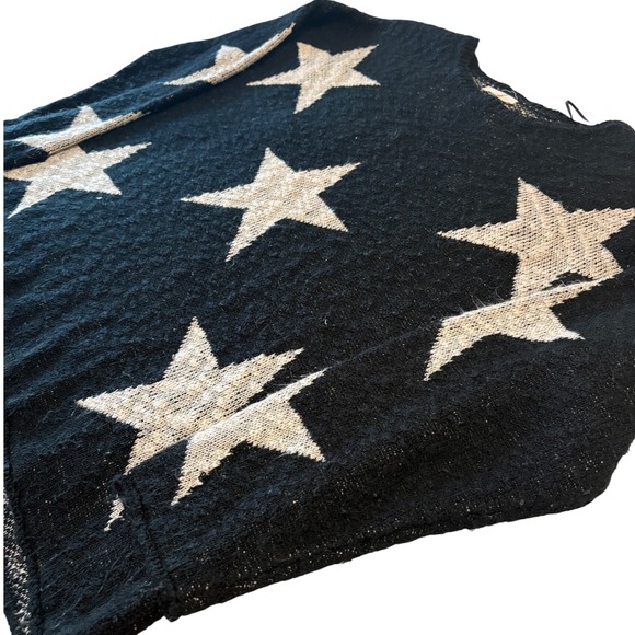 Easel Womens Black White Oversized Star Print Knit Sweater Crew Neck Medium - Picture 5 of 7